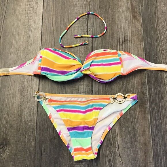 Victoria's Secret Women’s Two Piece Swim Suit Muliticolored Striped Size S/P - Picture 9 of 11